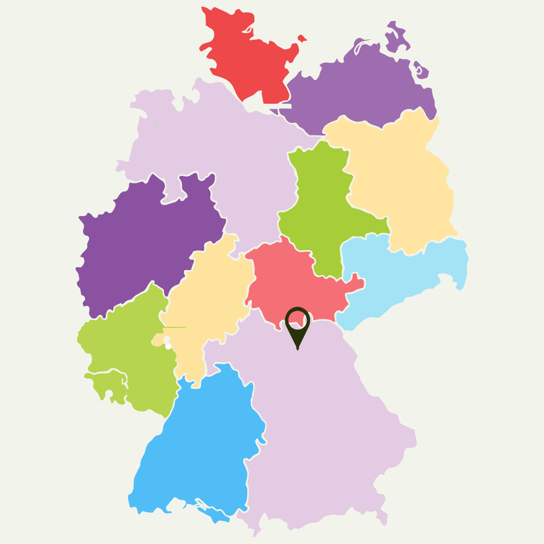 Abb. 2: mycelia gGmbH - Deutschlandkarte - Ortsmarker Bamberger Vorstadt Weiden - canva.com/ CC BY-SA.
